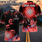 BlueJose Darts Triple Fire Flame Skull With Dartboard Design Personalized Name, Team Name Unisex Shirt (4 Colors)