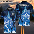 BlueJose Darts Cool Flaming Dartboard Design Personalized Name, Team Name Unisex Shirt (4 Colors)