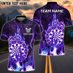 BlueJose Darts Cool Flaming Dartboard Design Personalized Name, Team Name Unisex Shirt (4 Colors)