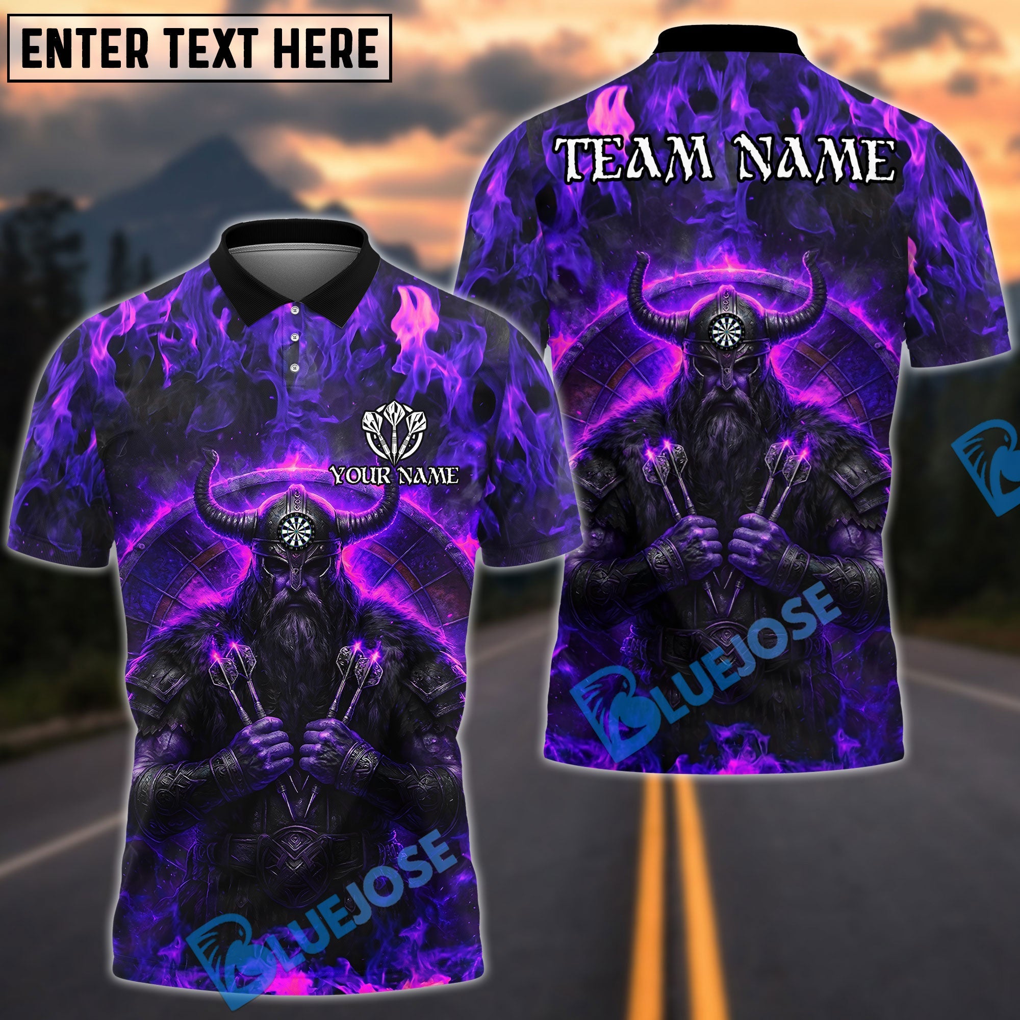 BlueJose Darts Viking Fire Warrior Darts Design Personalized Name, Team Name Unisex Shirt (4 Colors)