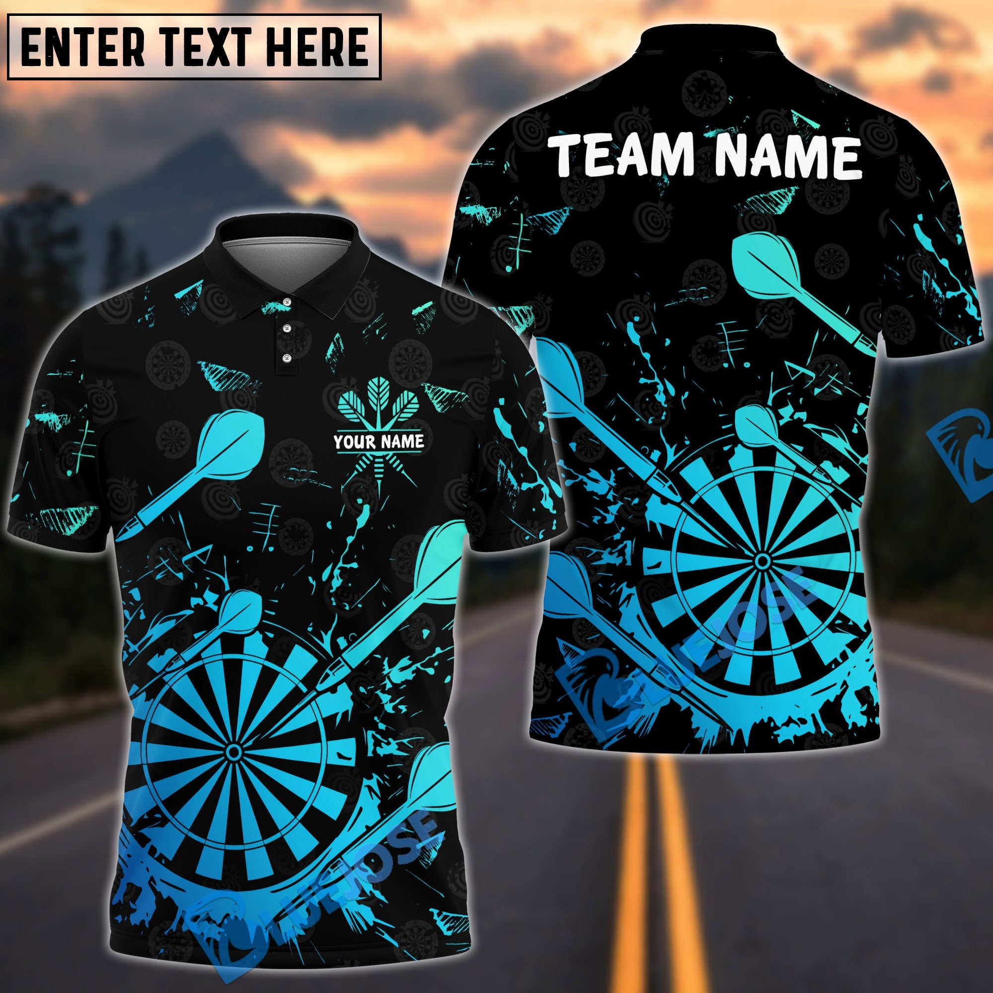 BlueJose Darts Arrow Rain Dartboard Design Personalized Name, Team Name Unisex Shirt (4 Colors)