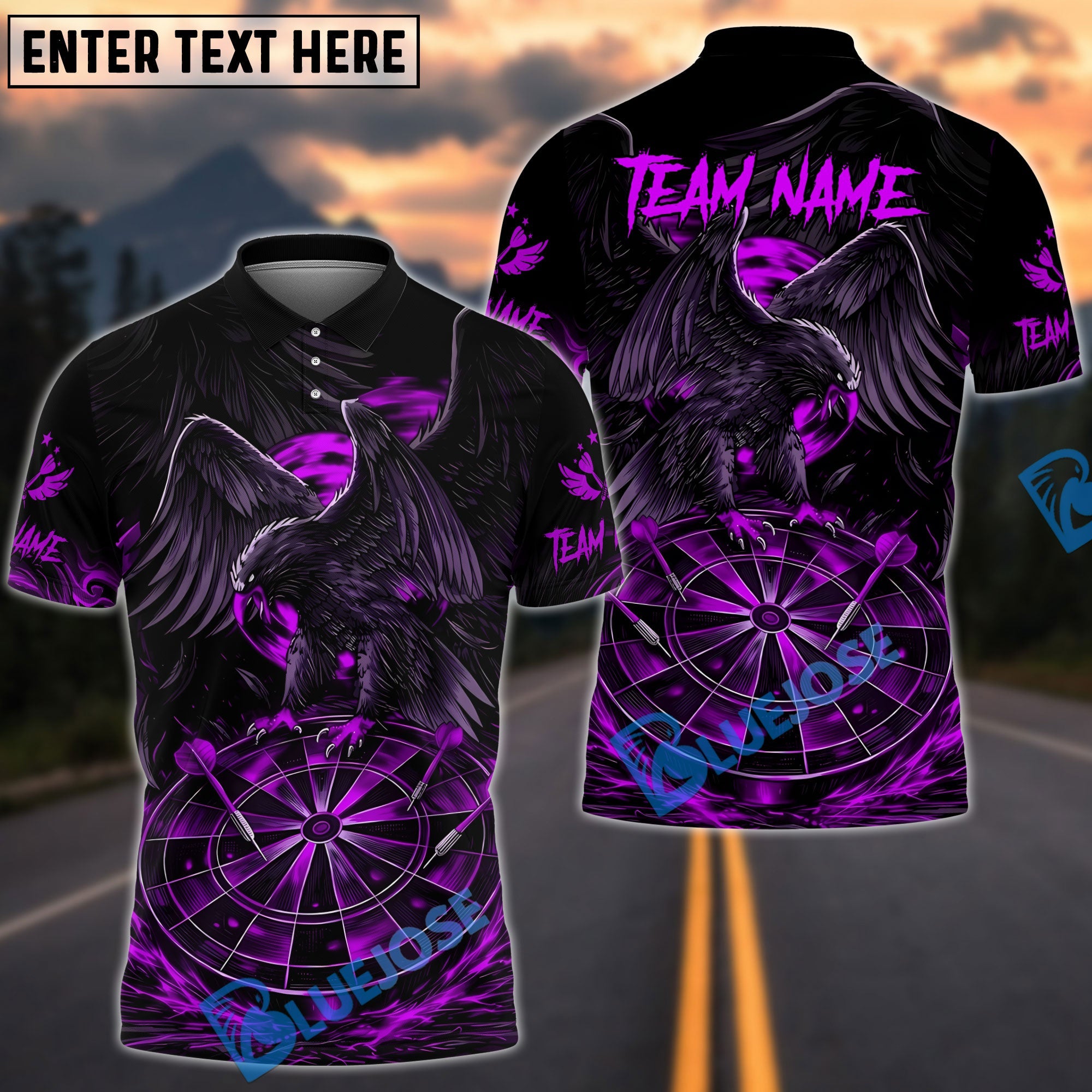 BlueJose Darts Dark Crow With Dart Design Personalized Name, Team Name Unisex Shirt (4 Colors)