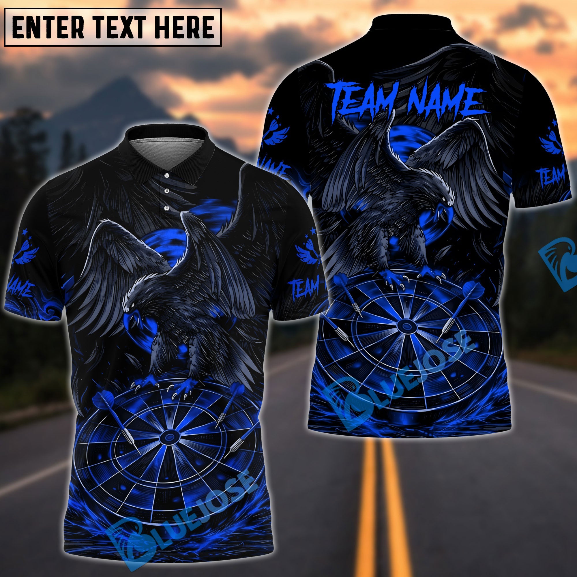 BlueJose Darts Dark Crow With Dart Design Personalized Name, Team Name Unisex Shirt (4 Colors)