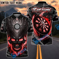 BlueJose Darts Flame Crown Skull Dartboard Design Personalized Name, Team Name Unisex Shirt (4 Colors)