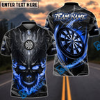 BlueJose Darts Flame Crown Skull Dartboard Design Personalized Name, Team Name Unisex Shirt (4 Colors)