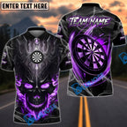 BlueJose Darts Flame Crown Skull Dartboard Design Personalized Name, Team Name Unisex Shirt (4 Colors)