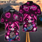 BlueJose Darts Valentine Cute Bear Design Personalized Name, Team Name Unisex Shirt (4 Colors)