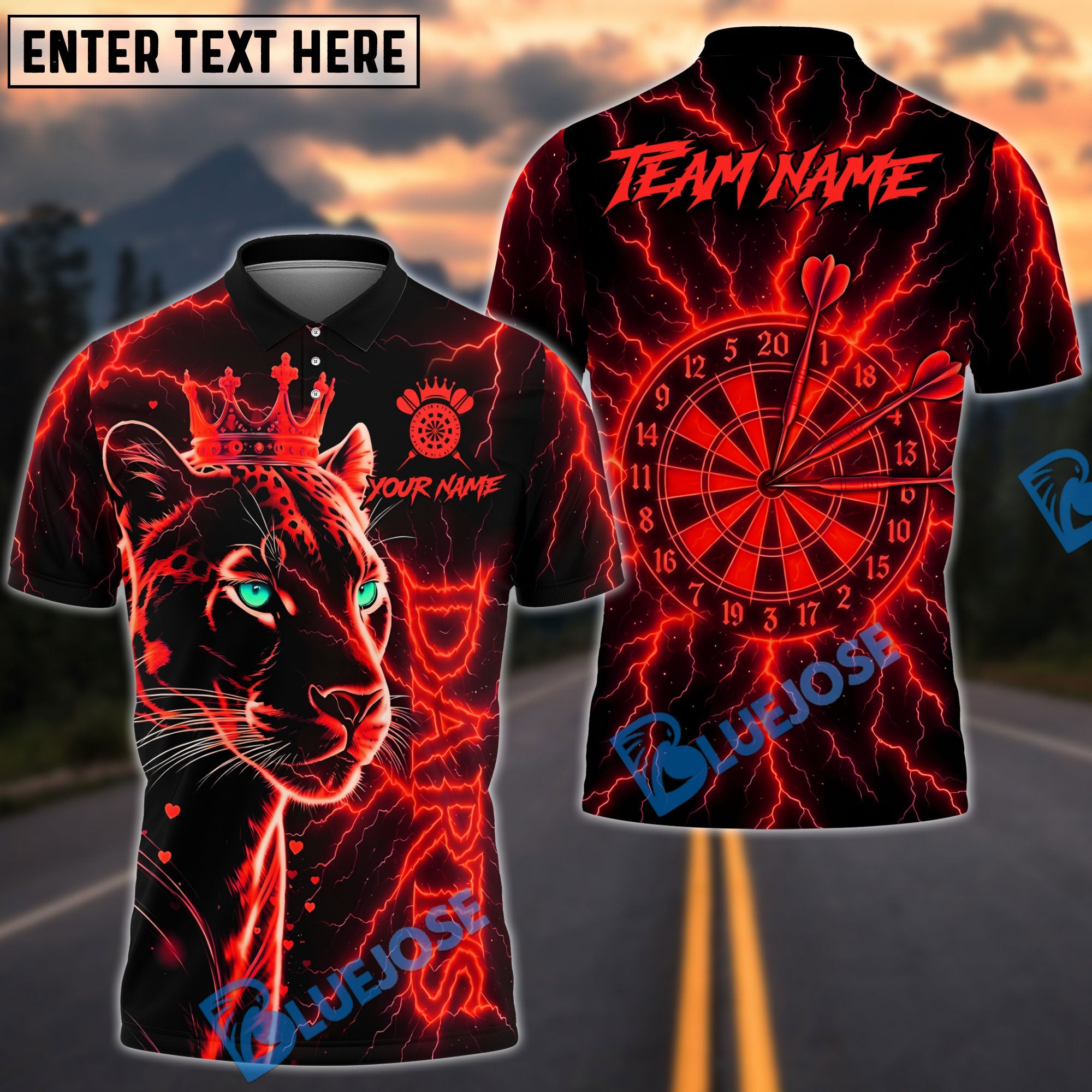 BlueJose Darts Lightning Leopard King With Dartboard Design Personalized Name, Team Name Unisex Shirt (6 Colors)