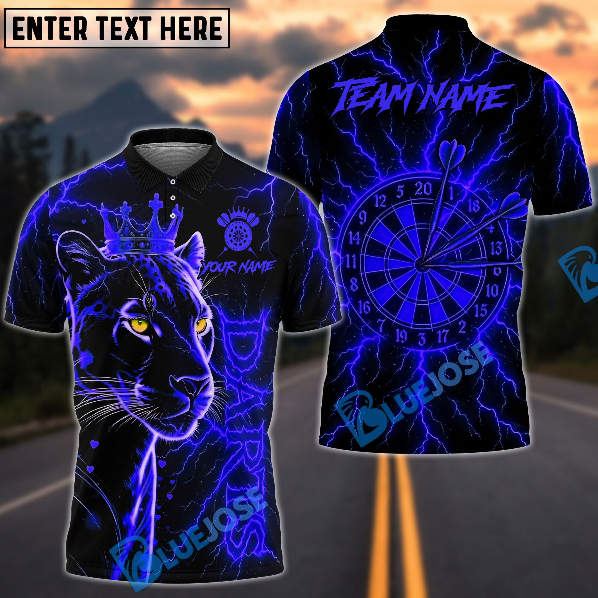 BlueJose Darts Lightning Leopard King With Dartboard Design Personalized Name, Team Name Unisex Shirt (6 Colors)