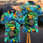 BlueJose Darts Crocodile Tough Cartoon Dartboard Design Personalized Name, Team Name Unisex Shirt (4 Colors)