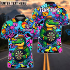 BlueJose Darts Crocodile Tough Cartoon Dartboard Design Personalized Name, Team Name Unisex Shirt (4 Colors)
