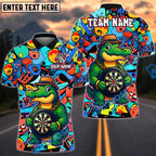 BlueJose Darts Crocodile Tough Cartoon Dartboard Design Personalized Name, Team Name Unisex Shirt (4 Colors)