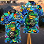 BlueJose Darts Crocodile Tough Cartoon Dartboard Design Personalized Name, Team Name Unisex Shirt (4 Colors)