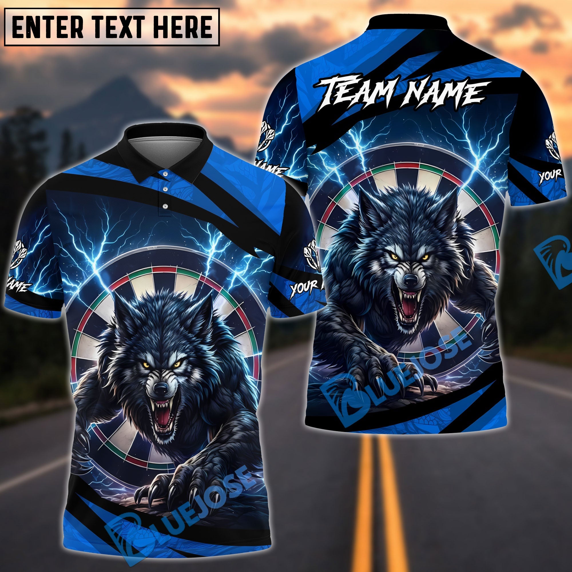 BlueJose Darts Lightning Wolf With Dartboard Design Personalized Name, Team Name Unisex Shirt (6 Colors)