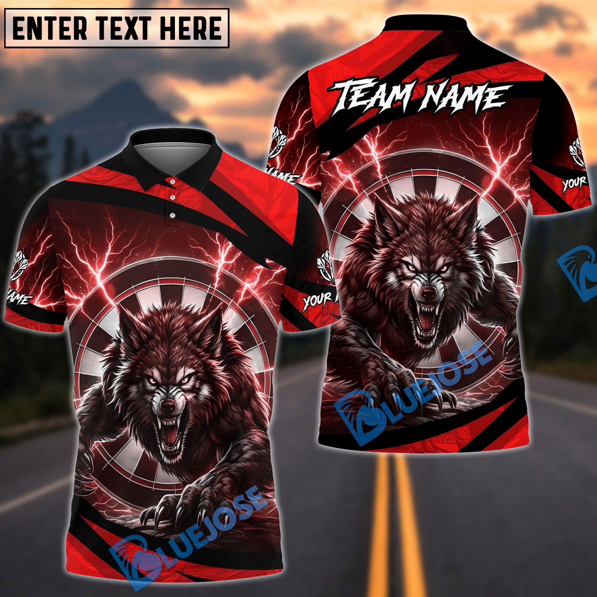 BlueJose Darts Lightning Wolf With Dartboard Design Personalized Name, Team Name Unisex Shirt (6 Colors)