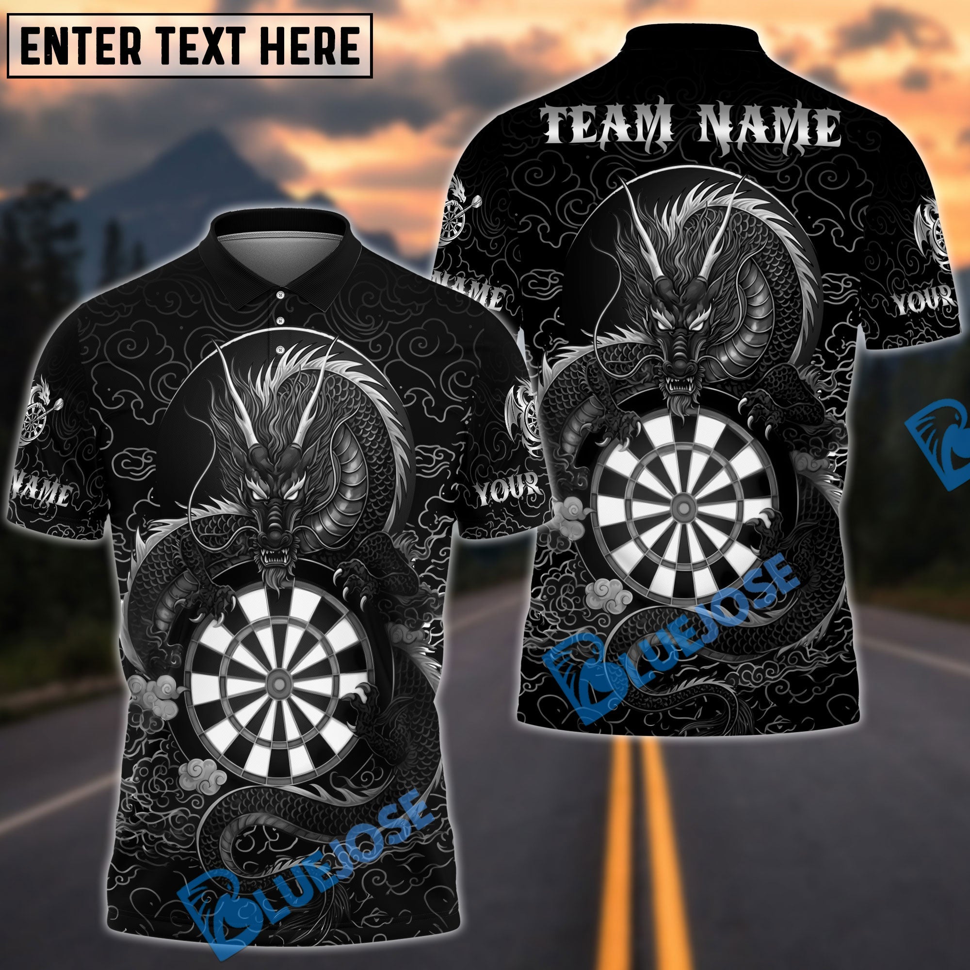 BlueJose Darts Dragon Asian With Dartboard Design Personalized Name, Team Name Unisex Shirt (6 Colors)