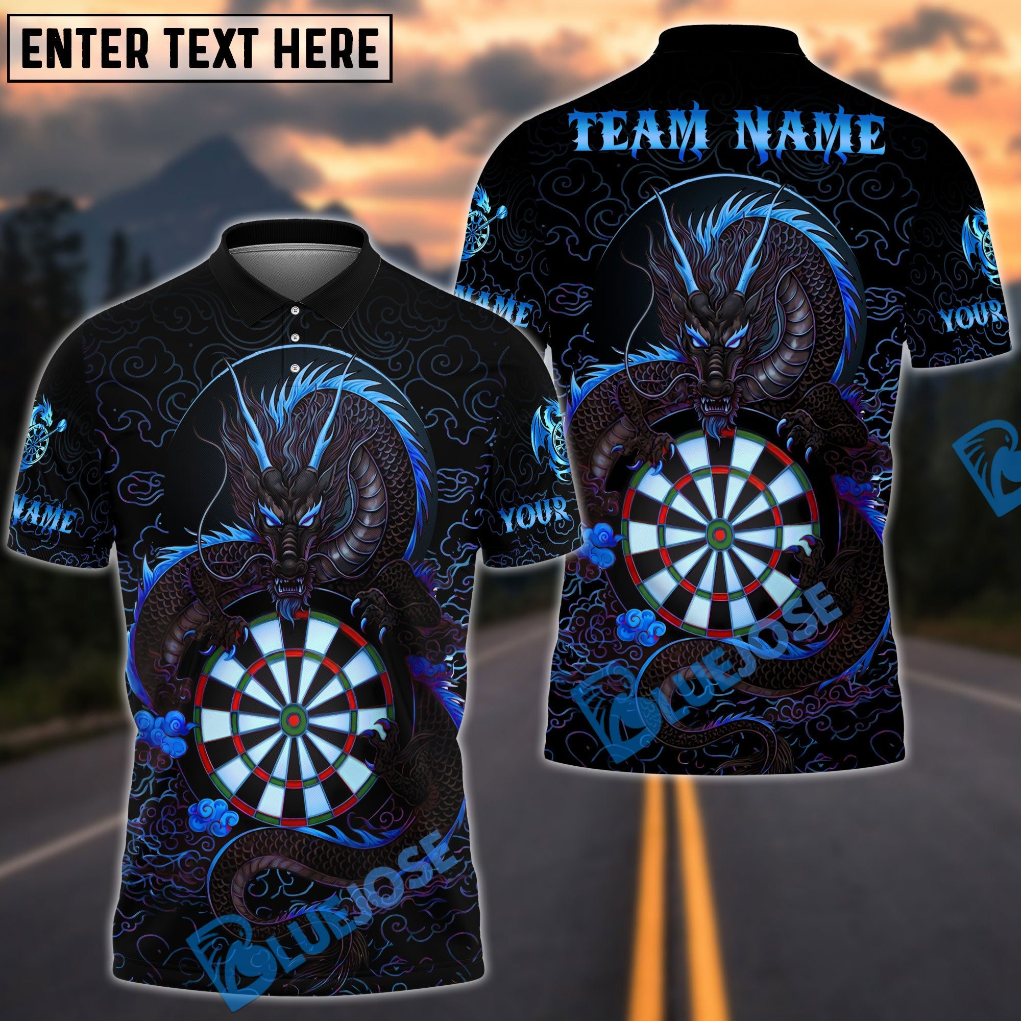 BlueJose Darts Dragon Asian With Dartboard Design Personalized Name, Team Name Unisex Shirt (6 Colors)