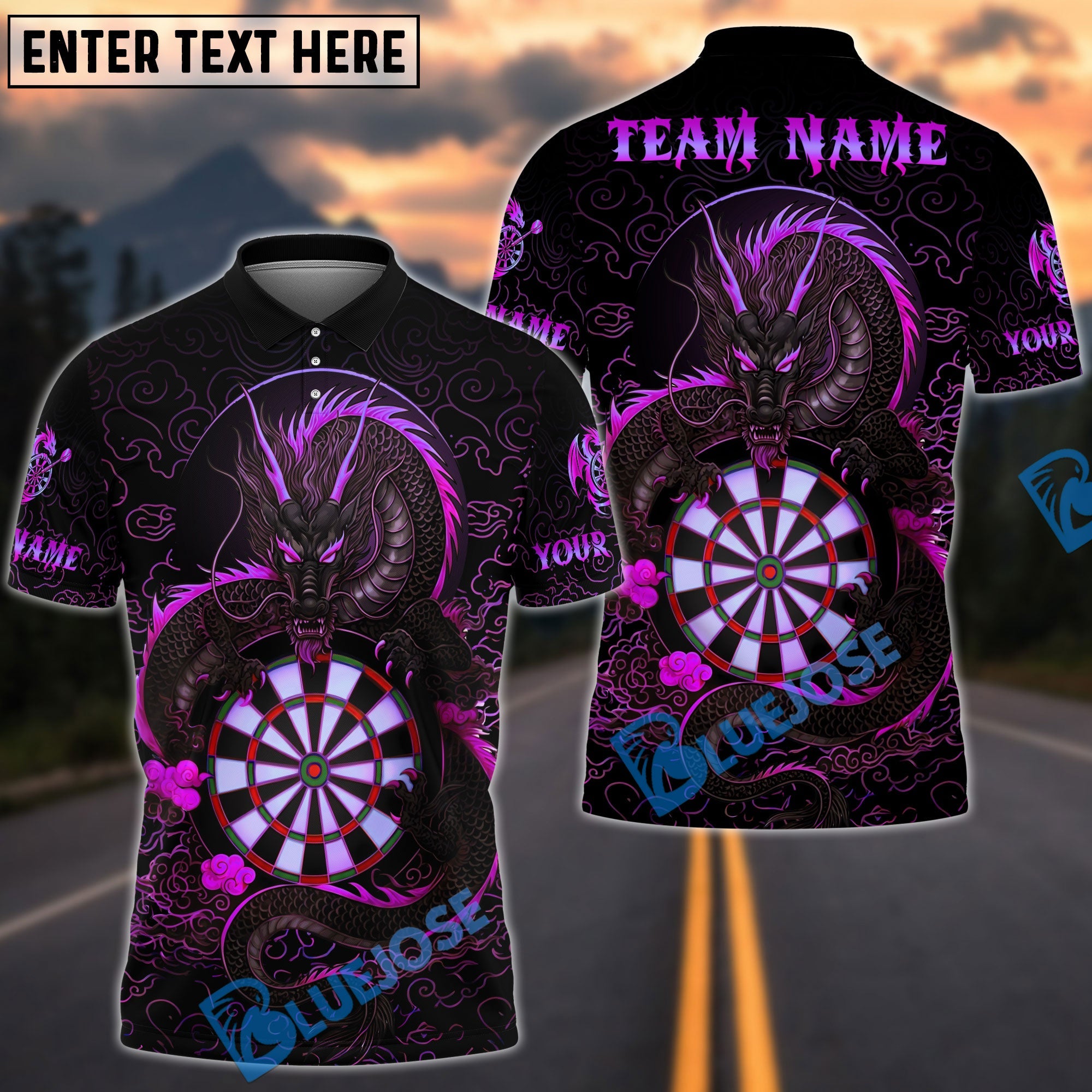 BlueJose Darts Dragon Asian With Dartboard Design Personalized Name, Team Name Unisex Shirt (6 Colors)
