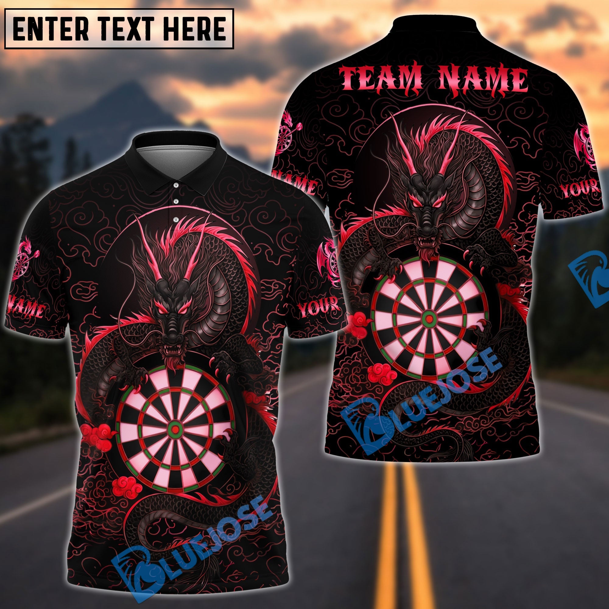 BlueJose Darts Dragon Asian With Dartboard Design Personalized Name, Team Name Unisex Shirt (6 Colors)