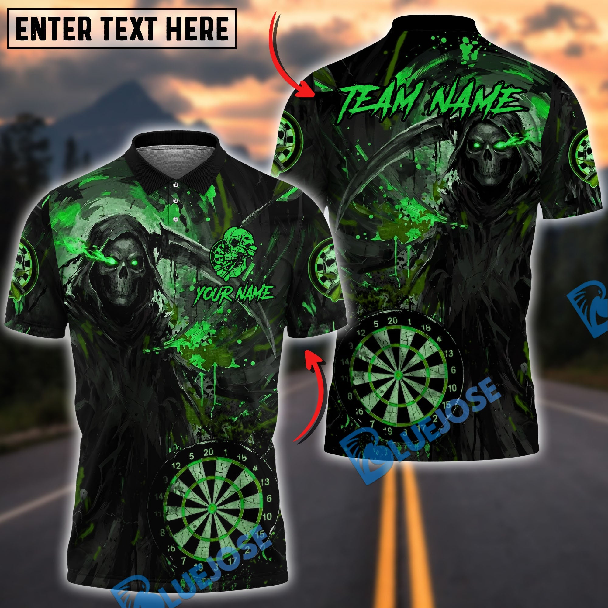BlueJose Darts Deadly Aim Reaper Personalized Name, Team Name Unisex Shirt (6 Colors)