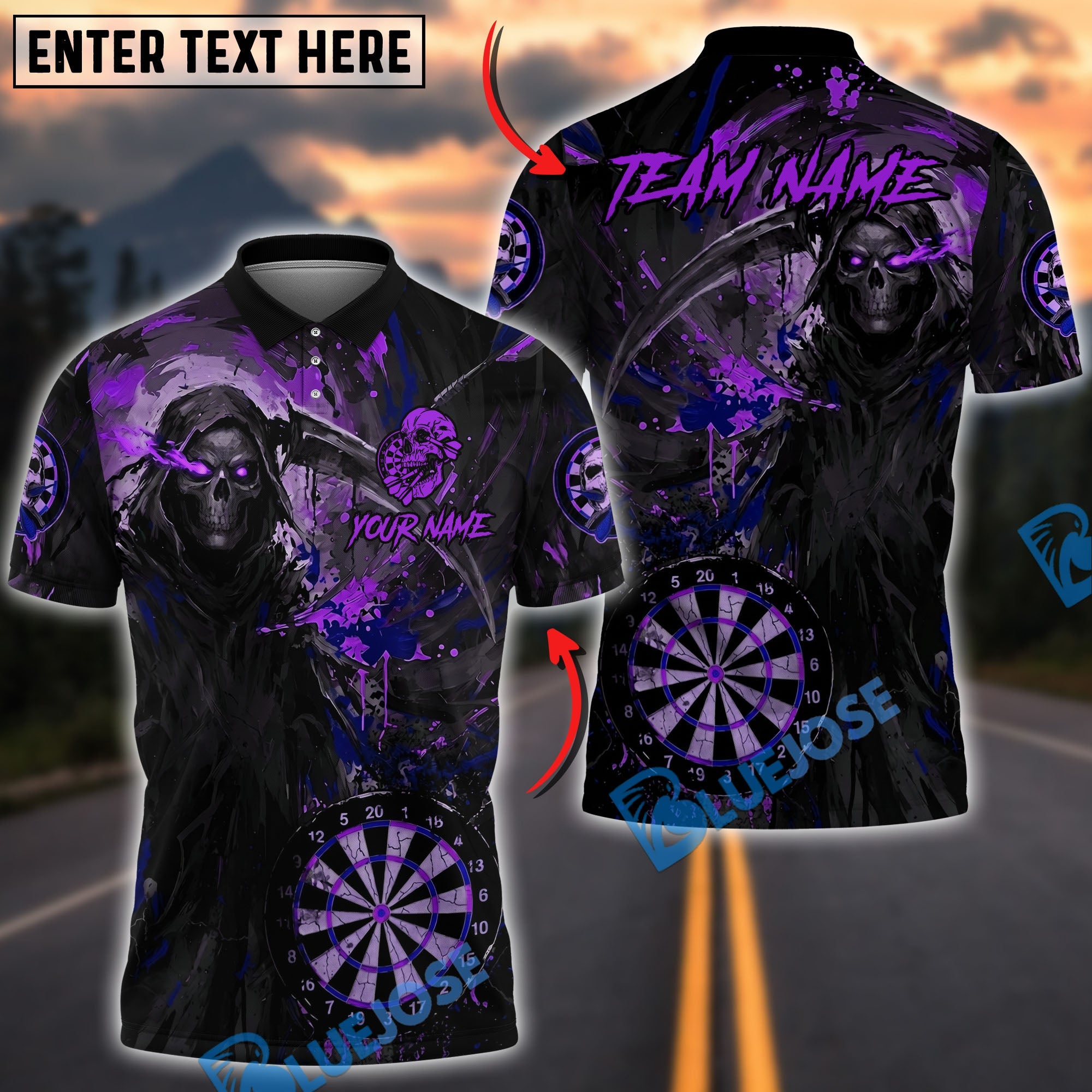 BlueJose Darts Deadly Aim Reaper Personalized Name, Team Name Unisex Shirt (6 Colors)