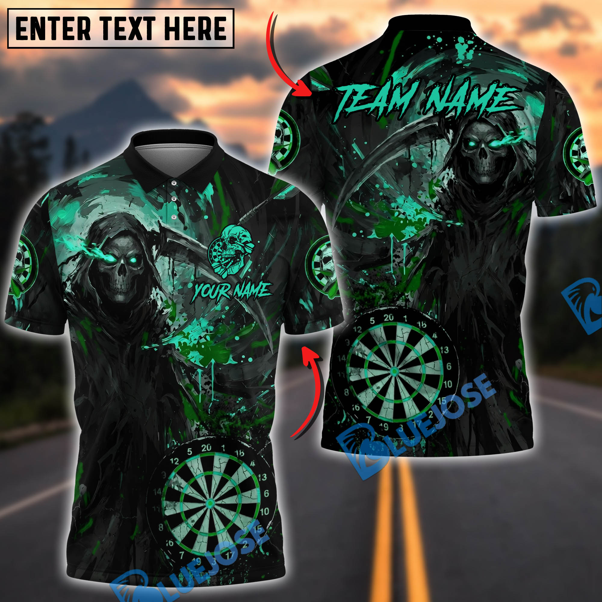 BlueJose Darts Deadly Aim Reaper Personalized Name, Team Name Unisex Shirt (6 Colors)