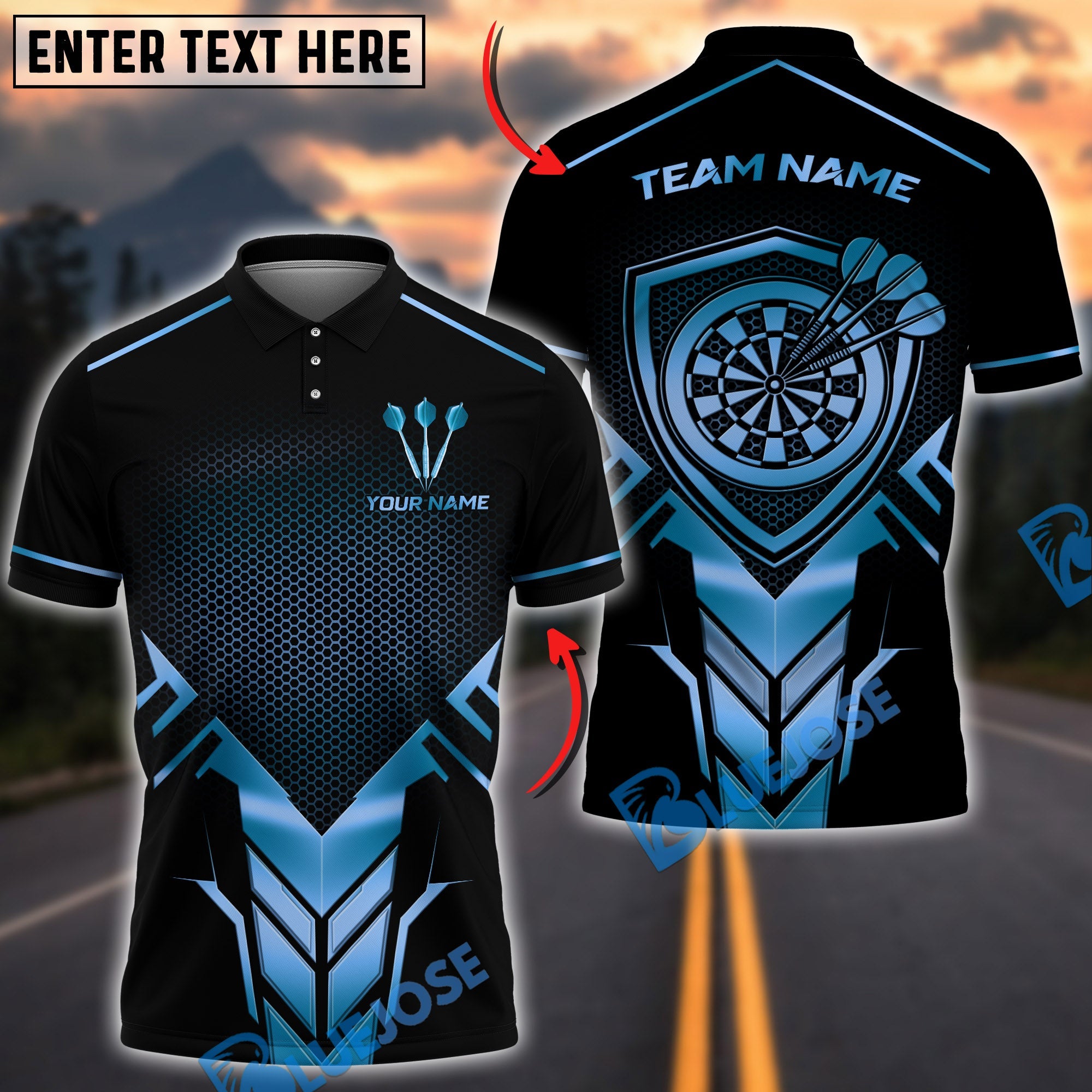 BlueJose Darts Elite Golden Shield Personalized Name, Team Name Unisex Shirt (6 Colors)