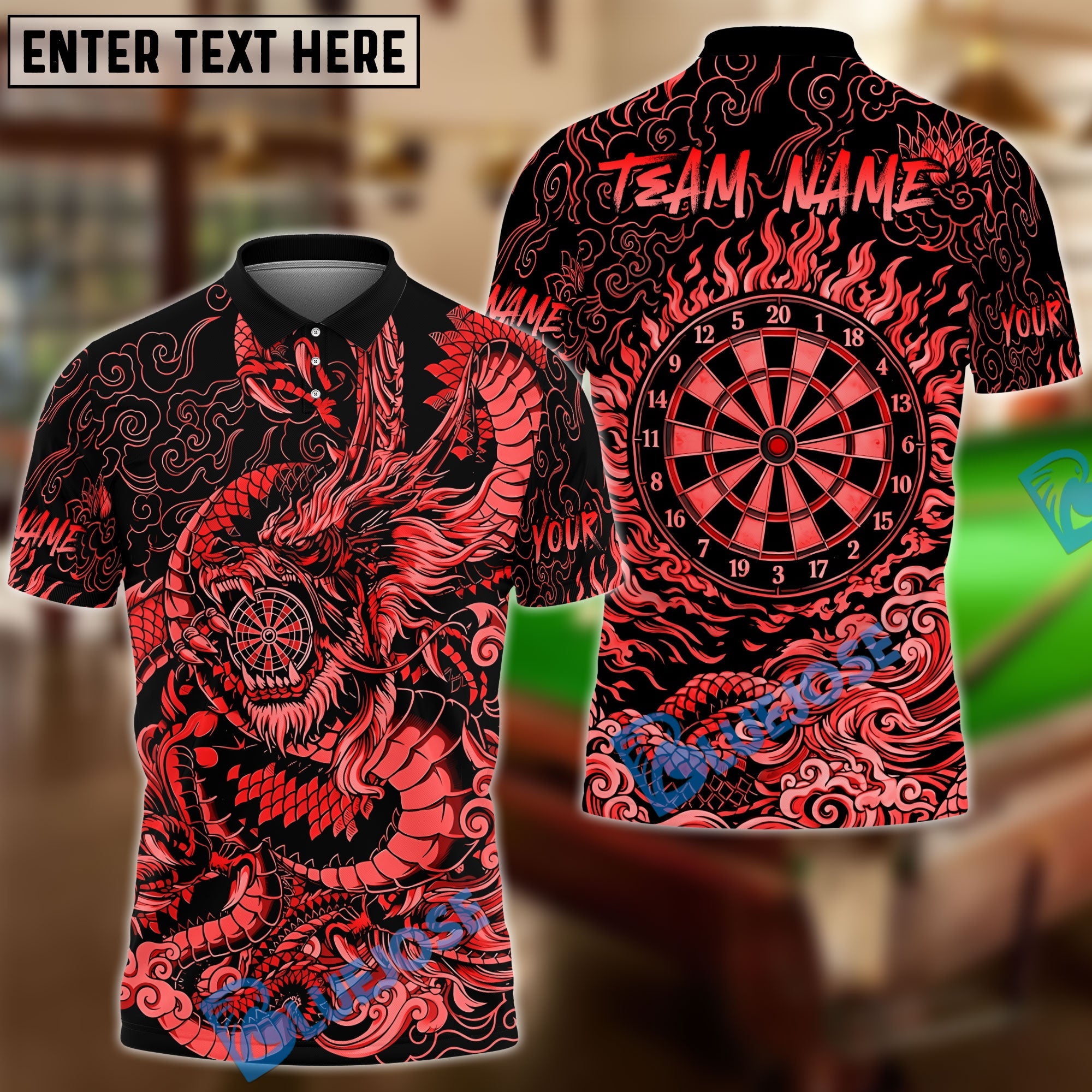 BlueJose Darts Dartboard Eastern Dragon Personalized Name, Team Name Unisex Shirt (6 Colors)