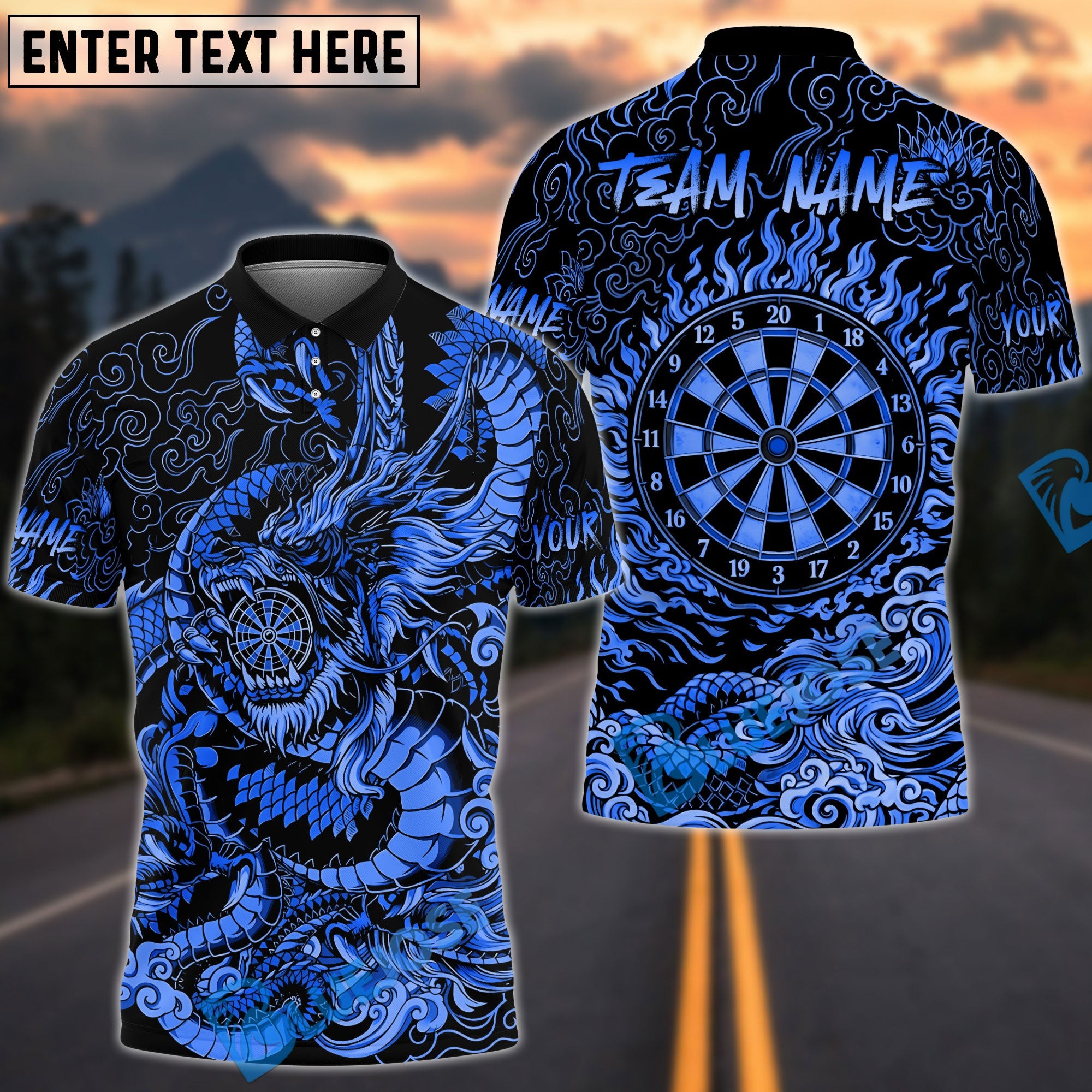BlueJose Darts Dartboard Eastern Dragon Personalized Name, Team Name Unisex Shirt (6 Colors)
