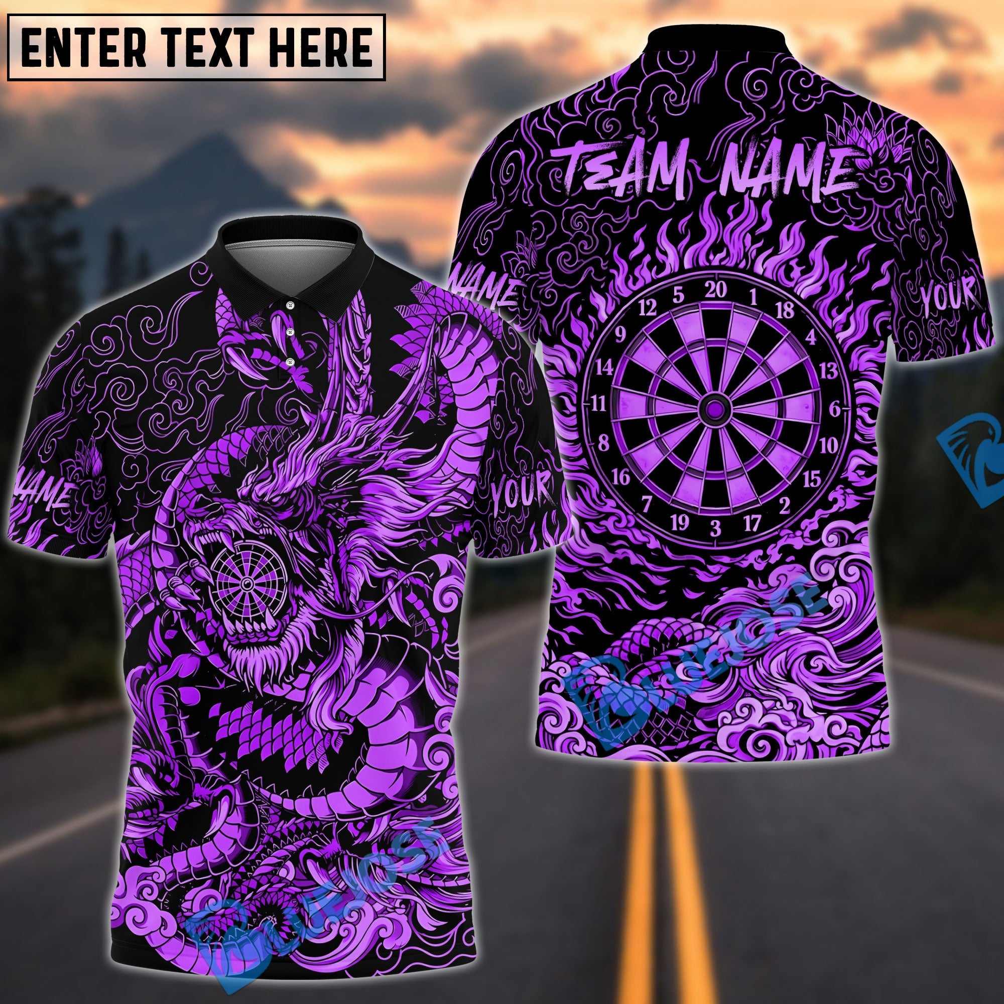 BlueJose Darts Dartboard Eastern Dragon Personalized Name, Team Name Unisex Shirt (6 Colors)