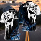 BlueJose Darts Grunge Punisher Skull Personalized Name, Team Name Unisex Shirt (4 Colors)