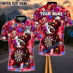 BlueJose Darts Scary Teddy Bear Dartboard Skull Background Design Personalized Name, Team Name Unisex Shirt (4 Colors)