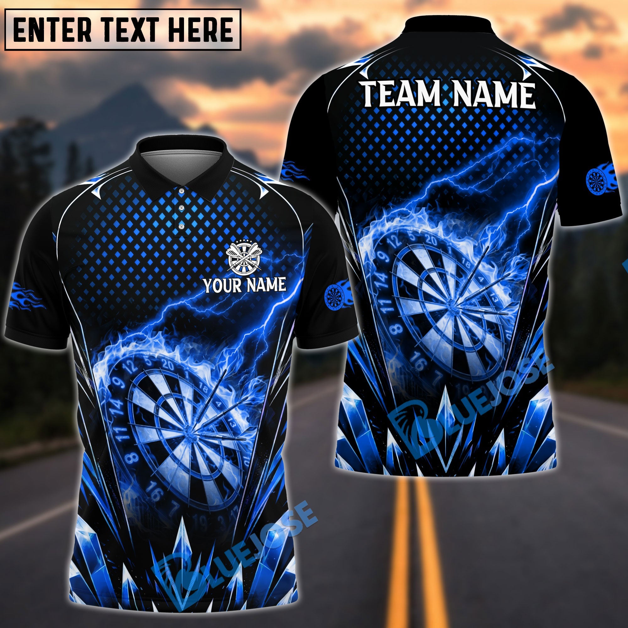 BlueJose Darts Thunder Ice Power Personalized Name, Team Name Unisex Shirt (4 Colors)