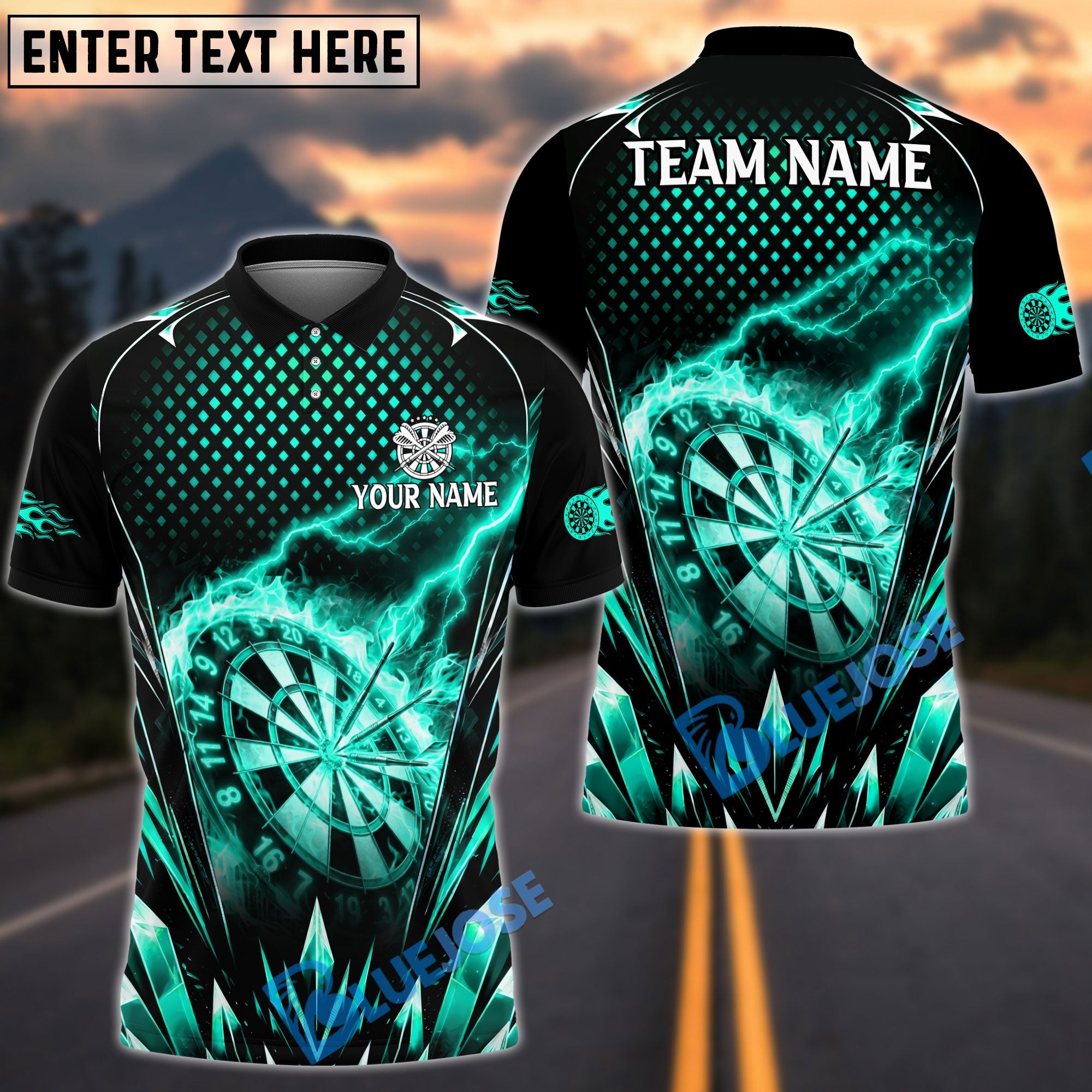 BlueJose Darts Thunder Ice Power Personalized Name, Team Name Unisex Shirt (4 Colors)