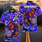 BlueJose Darts Cool Rooster Dartboard Design Personalized Name, Team Name Unisex Shirt (4 Colors)