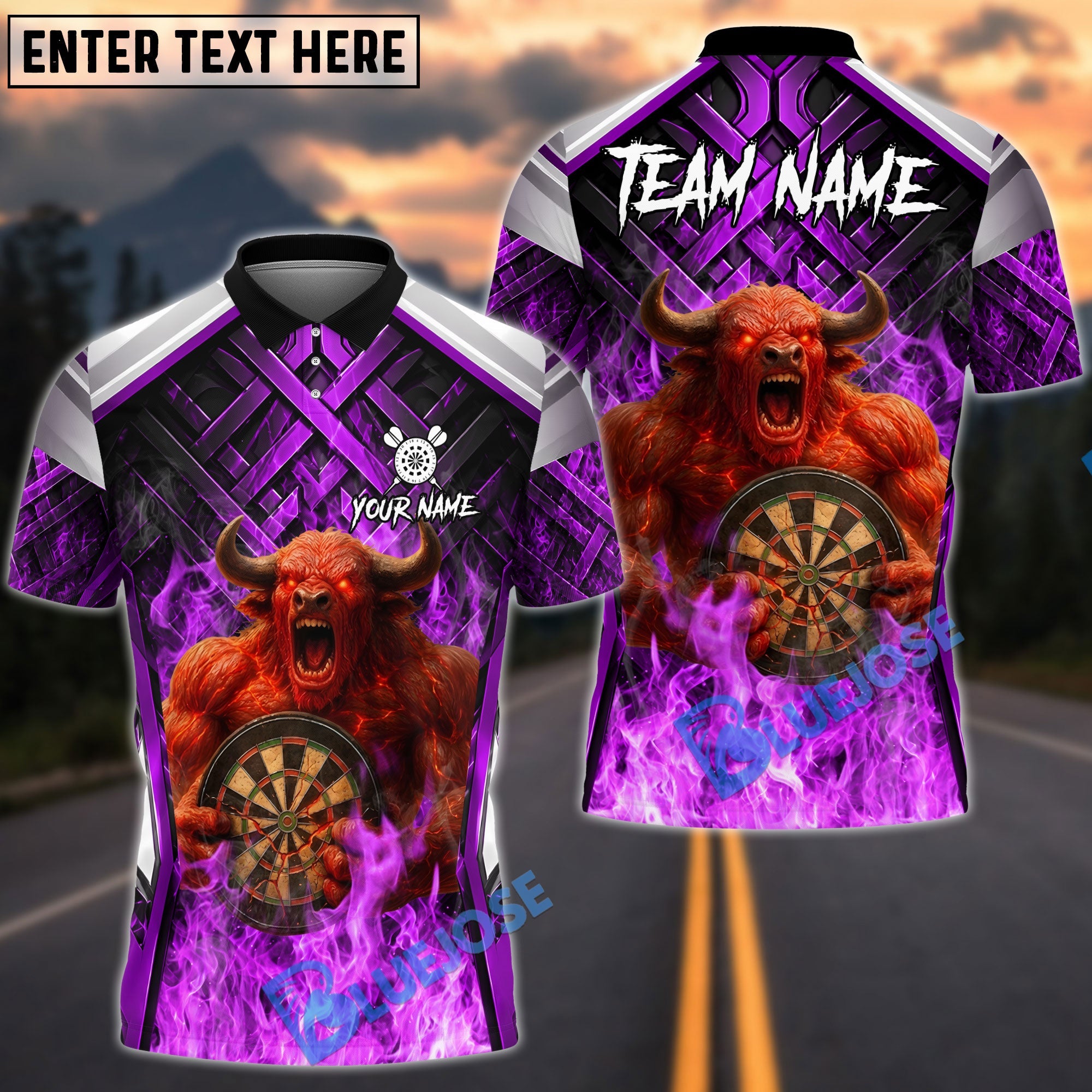 BlueJose Darts Fire Bull Hold Dartboard Design Personalized Name, Team Name Unisex Shirt (4 Colors)