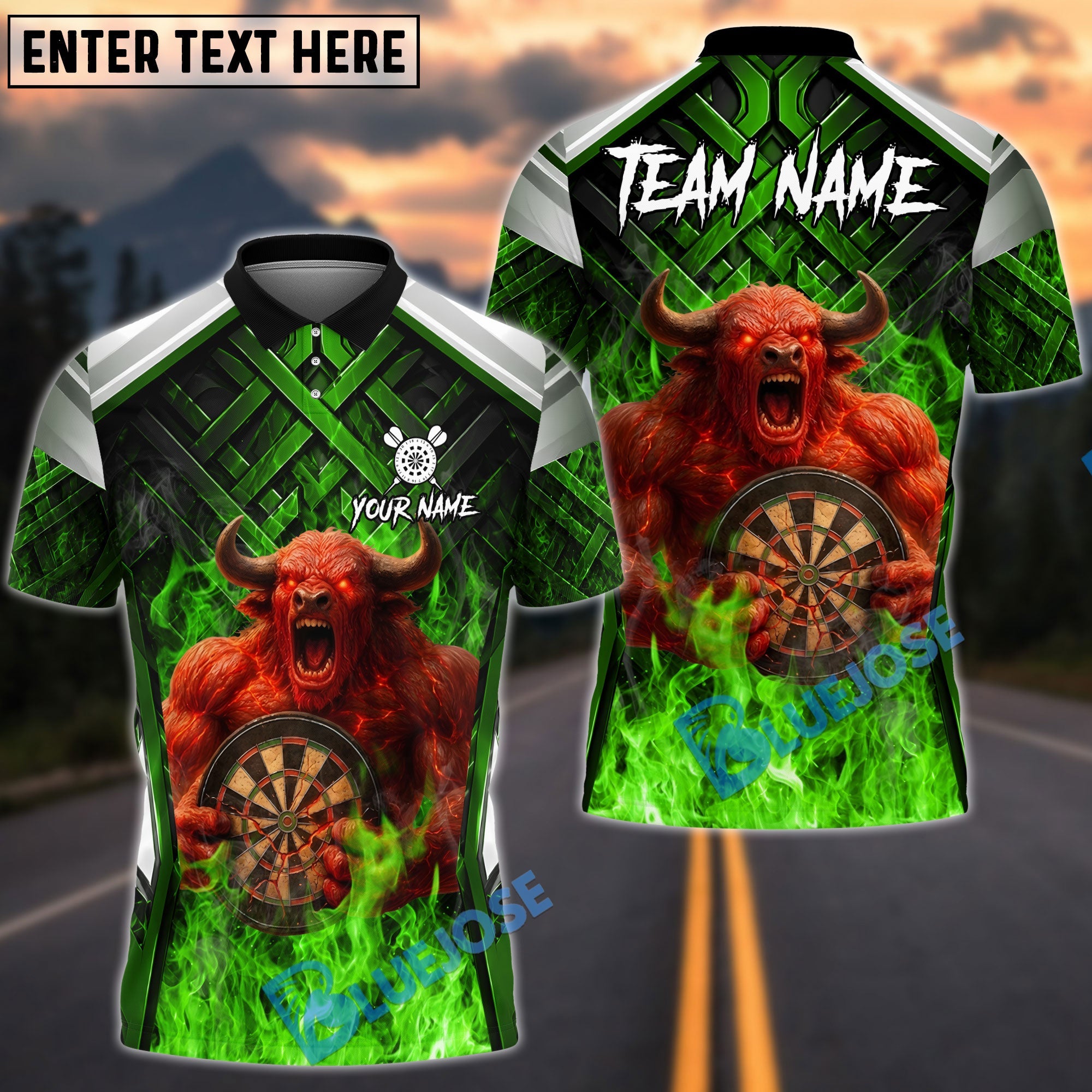 BlueJose Darts Fire Bull Hold Dartboard Design Personalized Name, Team Name Unisex Shirt (4 Colors)