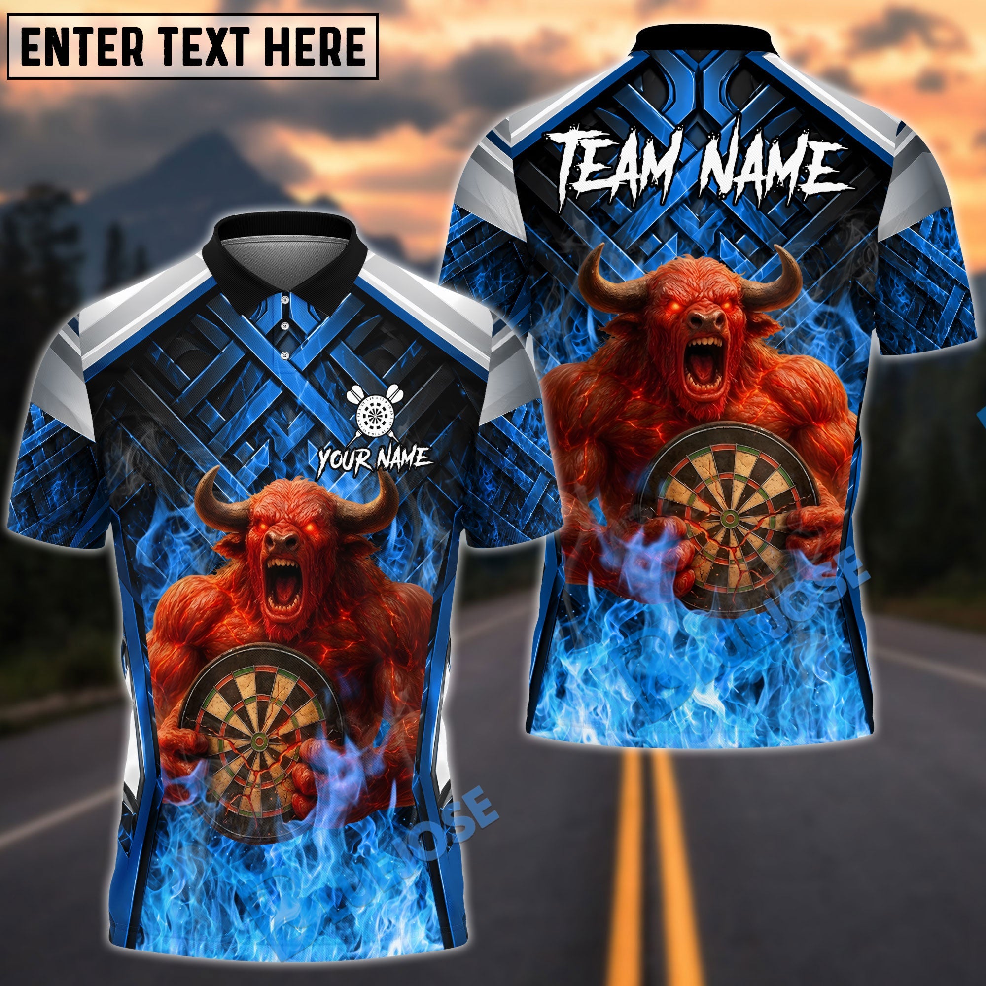 BlueJose Darts Fire Bull Hold Dartboard Design Personalized Name, Team Name Unisex Shirt (4 Colors)