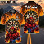 BlueJose Darts Cool Smoking Bull Flame Dartboard King Design Personalized Name, Team Name Unisex Shirt (4 Colors)