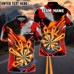 BlueJose Darts Flaming Dartboard Grunge Dot Design Personalized Name, Team Name Unisex Shirt (4 Colors)