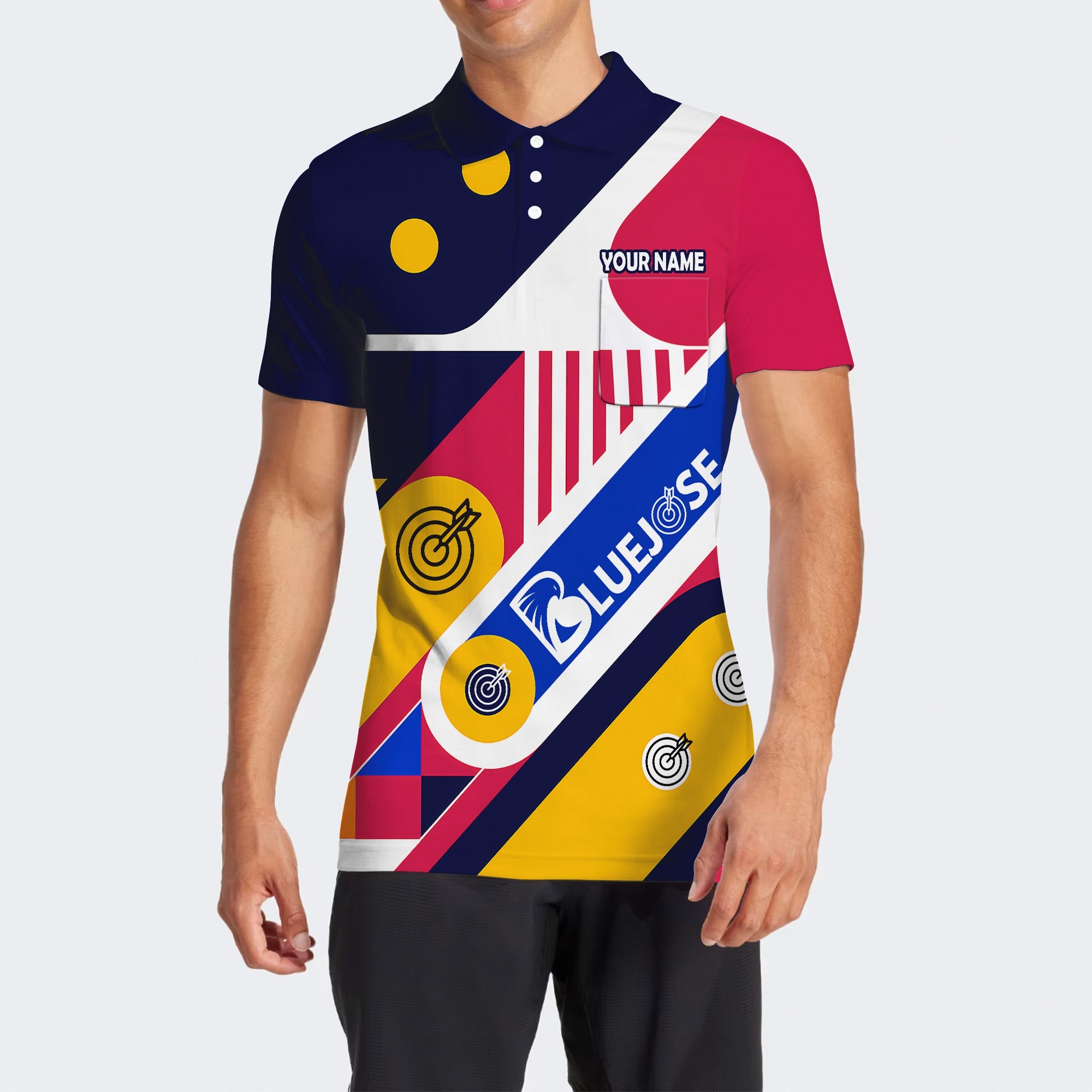 BlueJose Design Multicolor Dot Darts Personalized Name, Team Name Unisex Shirt