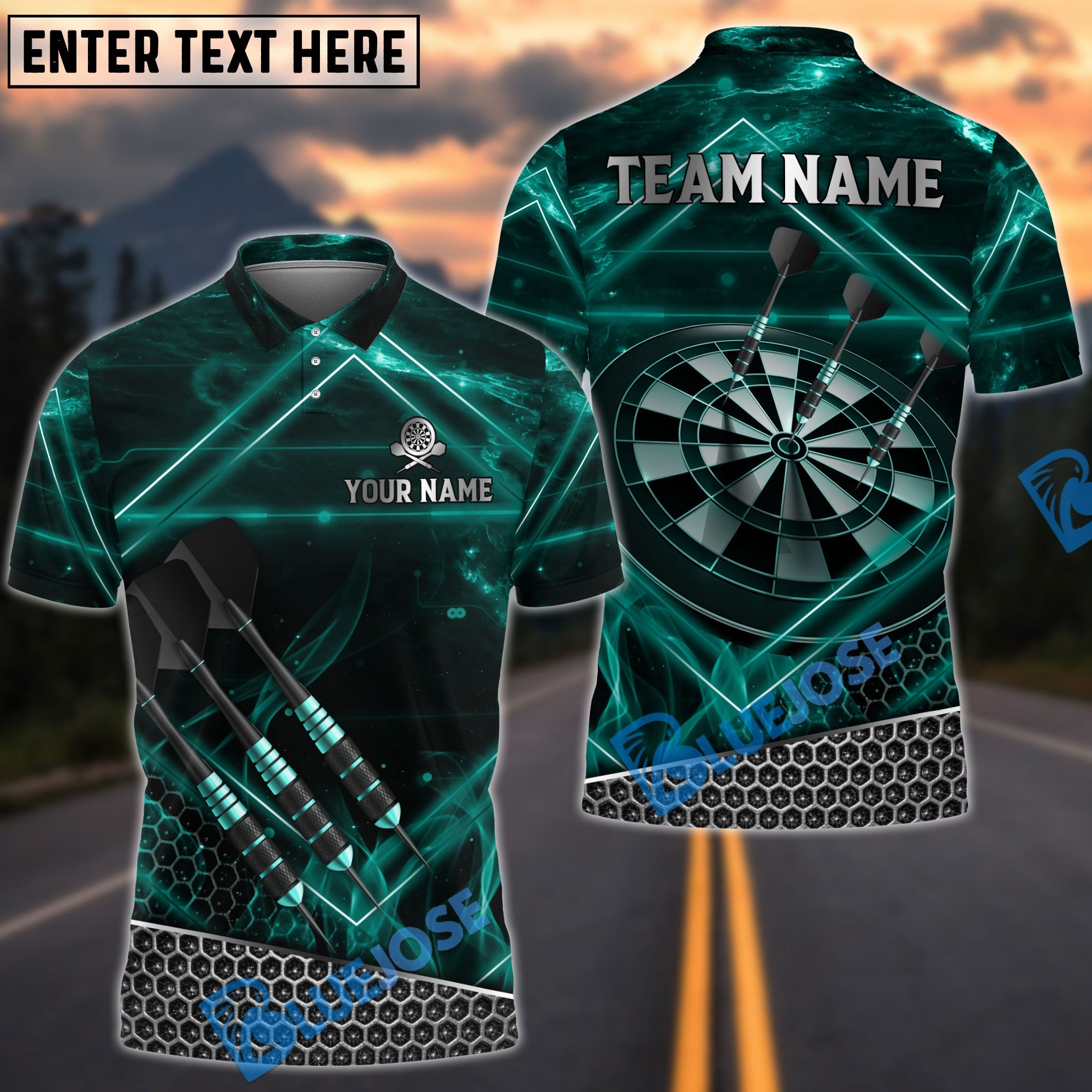 BlueJose Darts Light Tech Net Personalized Name, Team Name Shirt (4 Colors)