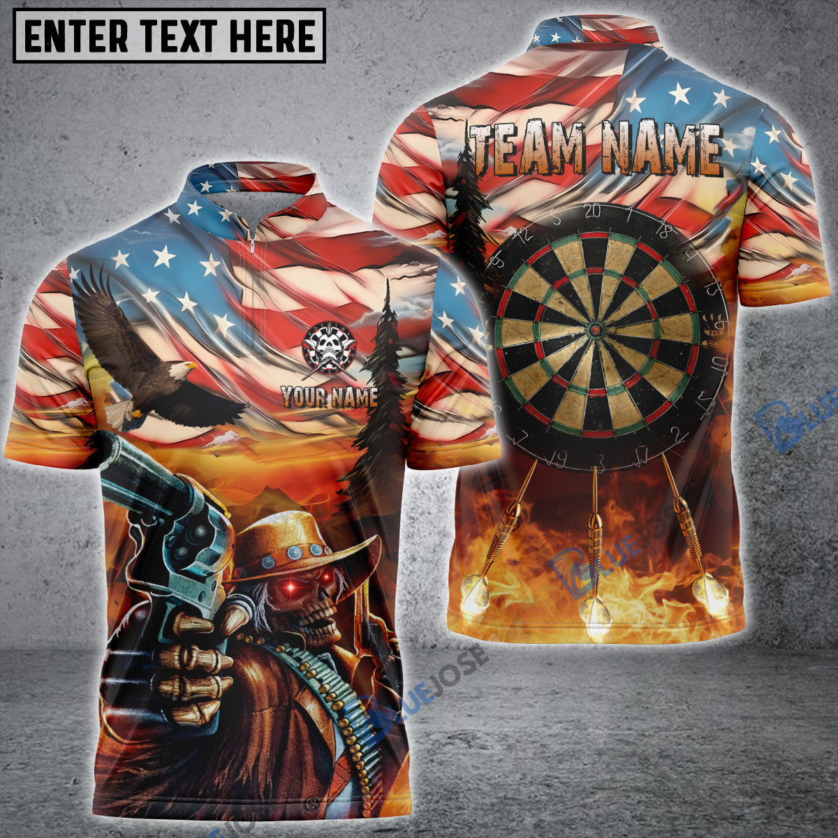 BlueJose Darts American West Cowboy Skull Personalized Name Shirt