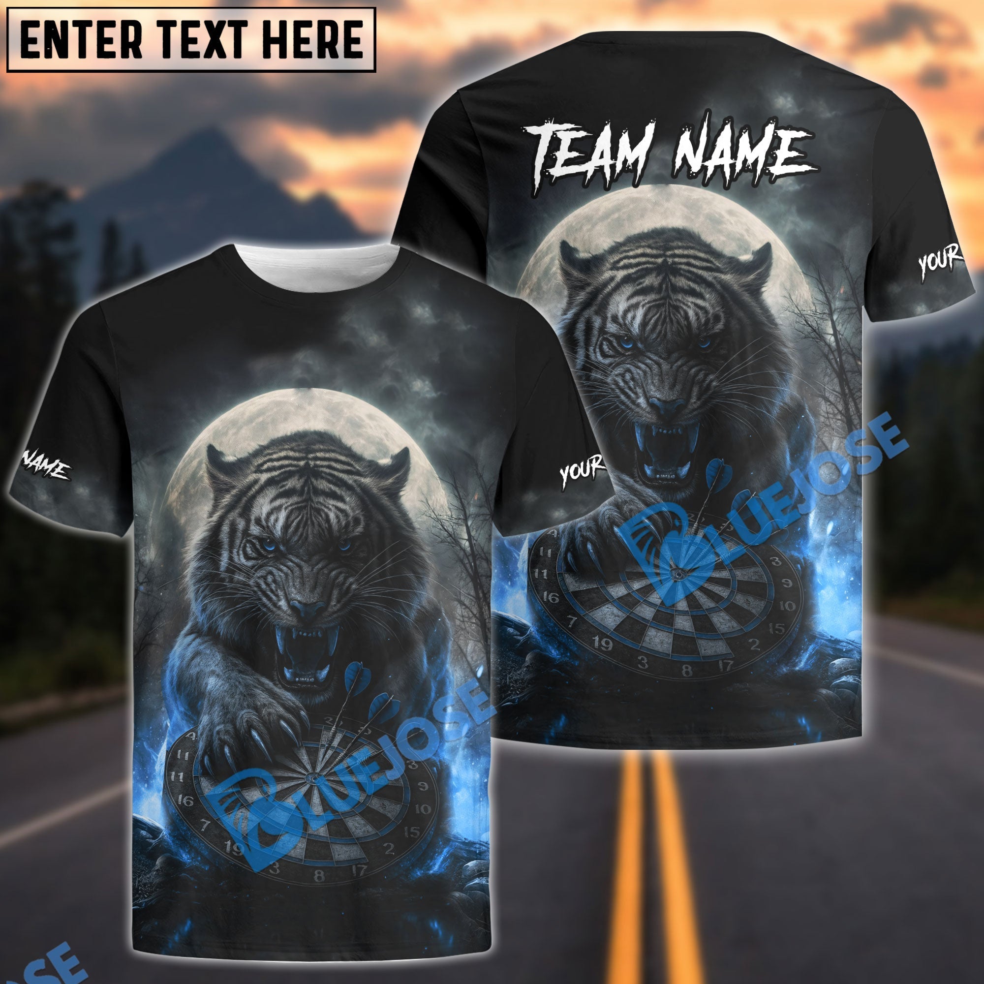 BlueJose Darts Tiger Attack Customized Name, Team Name 3D Shirt (4 Colors)