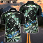 BlueJose Darts Grim Reaper Hologram Skull Dartboard Personalized Name, Team Name Unisex Shirt (4 Colors)