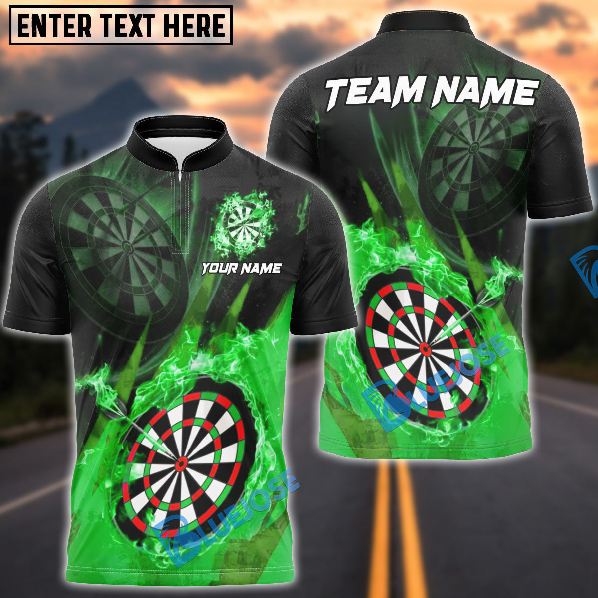 BlueJose Darts Flame Dartboard Champion Customized Name, Team Name 3D Shirt (4 Colors)