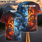 BlueJose Darts Mythical Dragon Battle Fire Against Ice Elements Personalized Name Shirt
