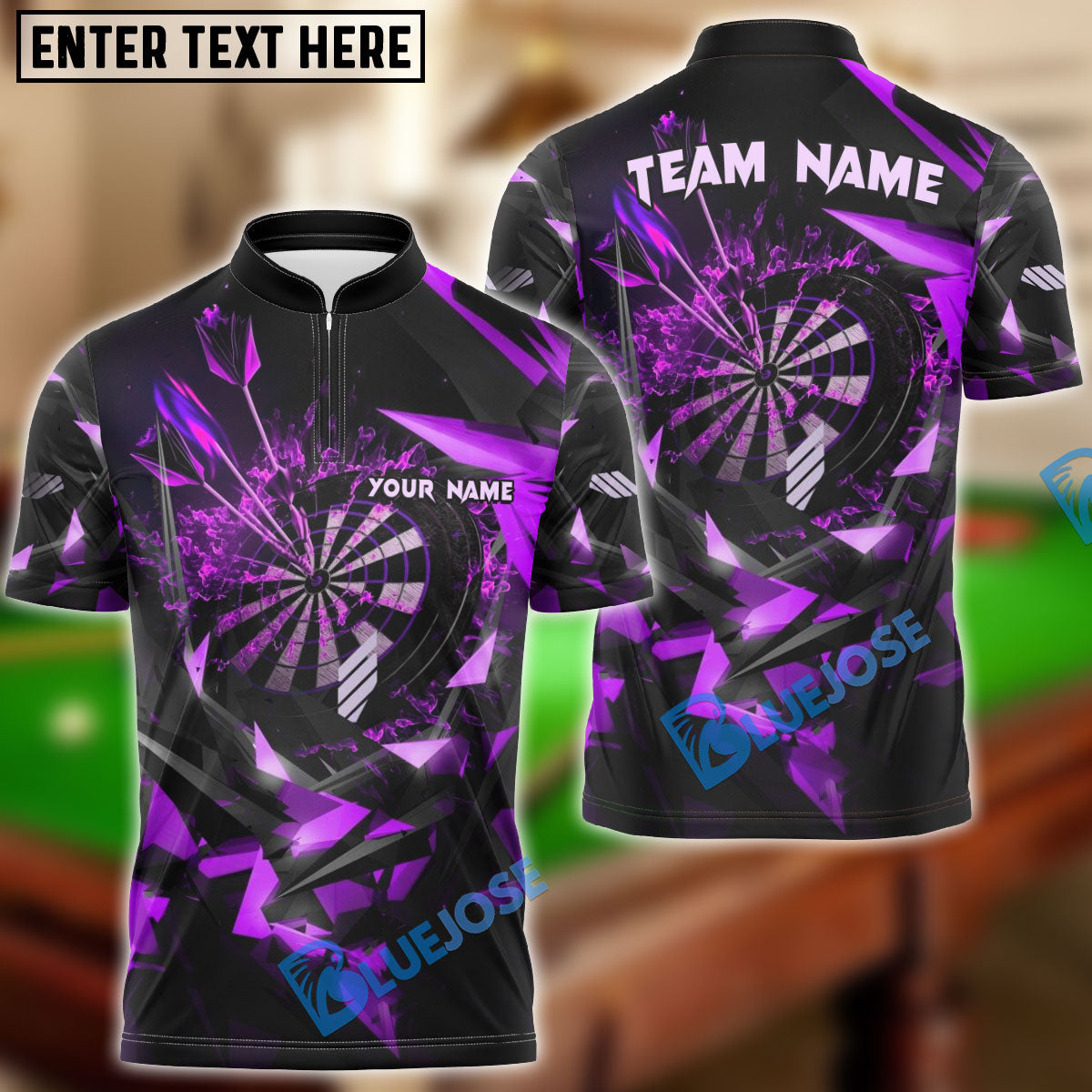 BlueJose Thunder Rising Darts Personalized Name, Team Name Pocket Shirt (6 Colors)