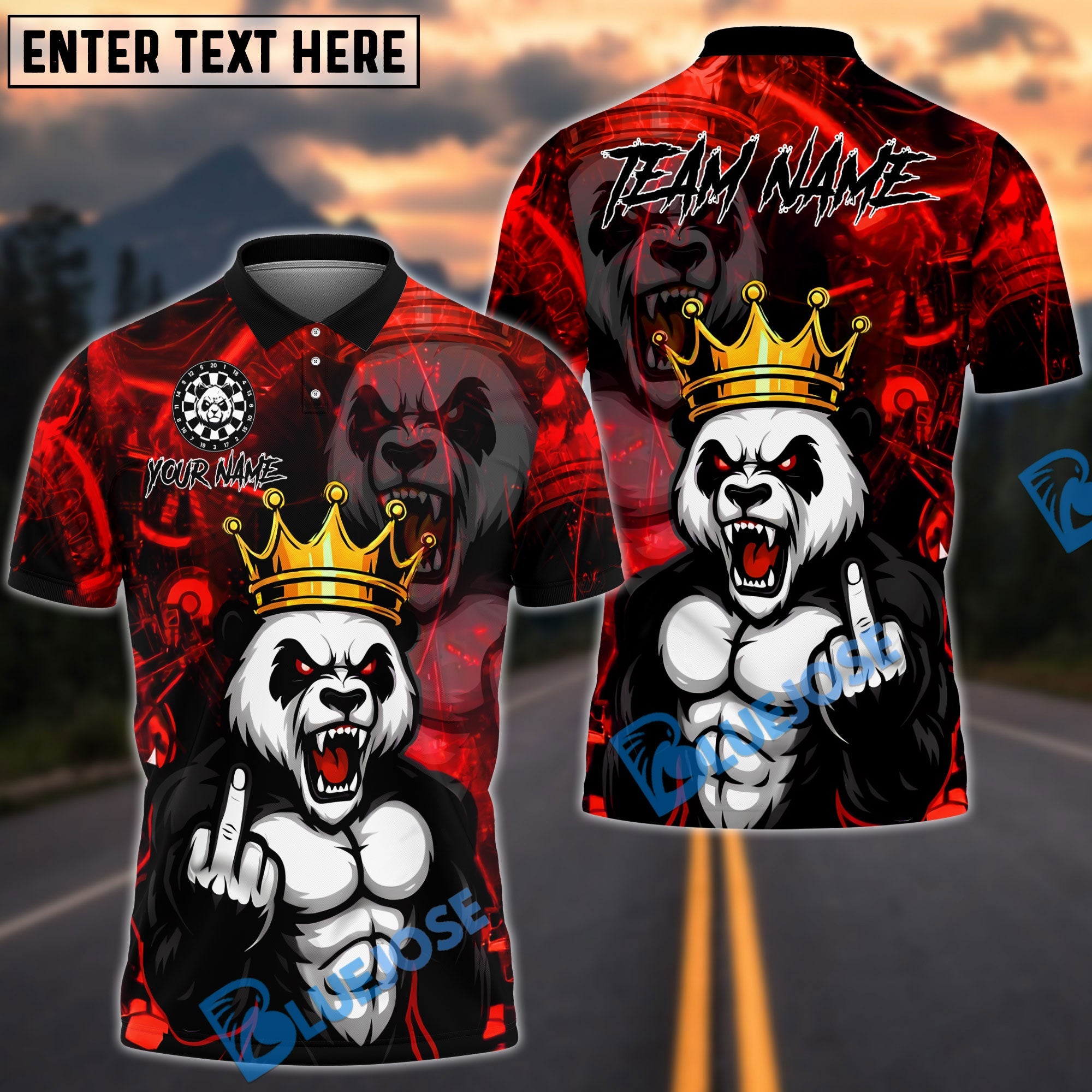 BlueJose Darts Panda King Savage Mood Customized Name, Team Name 3D Shirt (4 Colors)
