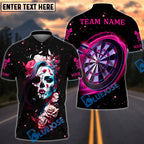 BlueJose Darts Rose Reaper Neon Skull Girl Customized Name, Team Name 3D Shirt (4 Colors)
